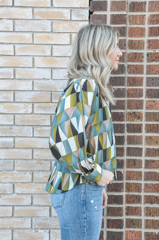 Drew Dry Herb Geometric Blouse