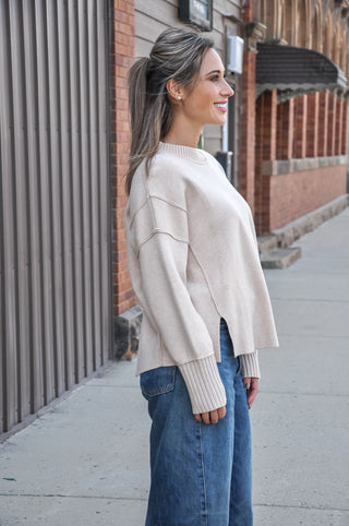 Drop Shoulder LS Ribbed Sweater, view 3