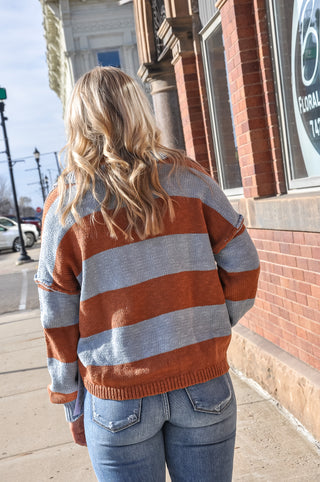 Drop Shoulder Stripe Collar Sweater