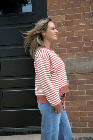 Drop Shoulder Unbalanced Hem Stripe Top