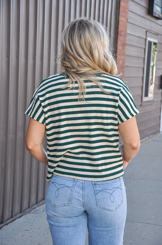 Drop Sleeve Round Neck Knit Striped Top