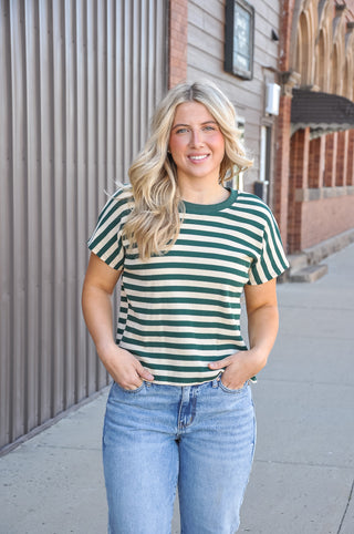 Drop Sleeve Round Neck Knit Striped Top