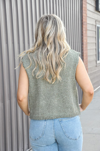 Drop Shoulder Sleeveless Mock Neck Sweater Vest