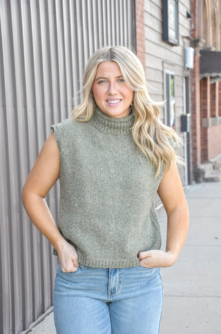 Drop Shoulder Sleeveless Mock Neck Sweater Vest