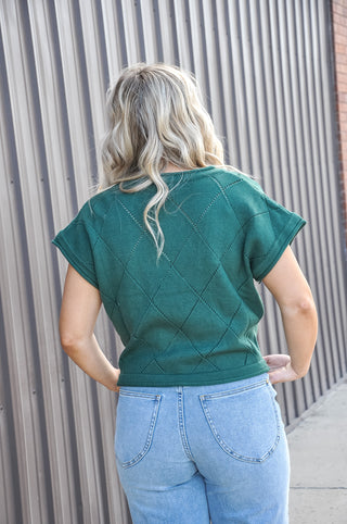 Drop Shoulder Short Sleeve Checked Bow Sweater Top