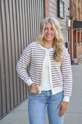 Dual-button Striped Sweat-cardigan