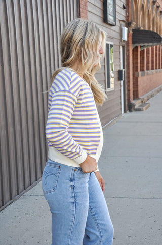 Dual-button Striped Sweat-cardigan