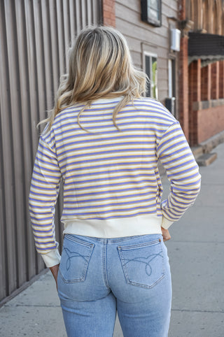 Dual-button Striped Sweat-cardigan