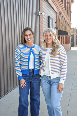 Dual-button Striped Sweat-cardigan