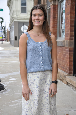 Dusty Blue Crochet Sleeveless Top