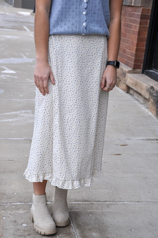 Ditsy Floral Ruffle Detail Midi Skirt
