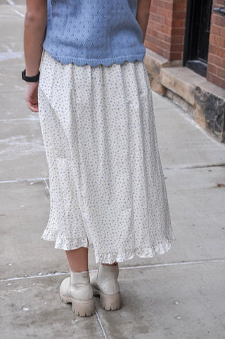 Ditsy Floral Ruffle Detail Midi Skirt