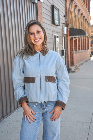Dusty Blue Cotton Twill Western Utility Jacket