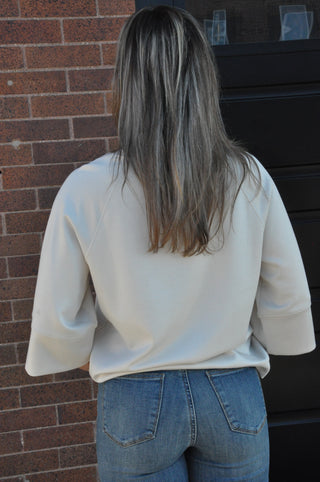 Ecru 3/4 Sleeved Drop Shoulder Top | JQ Clothing Co.