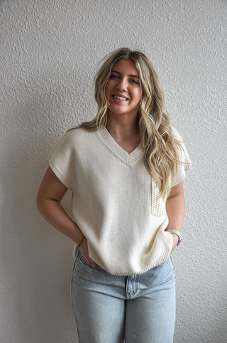 Ecru V-Neck Sweater Top