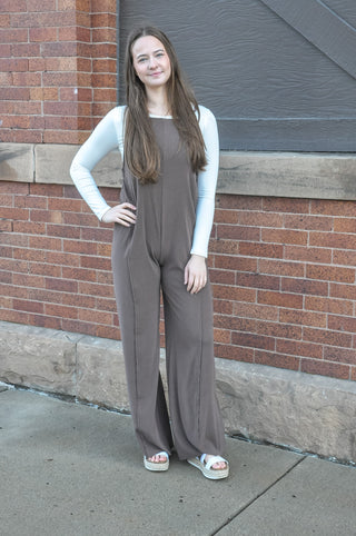 Edgy Knit Overalls W/Open Back