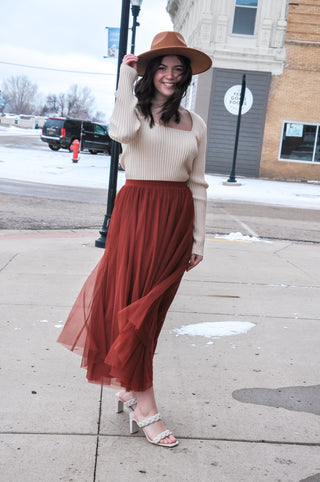 Elastic Waist Maxi Tulle Skirt