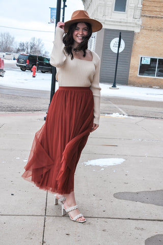 Elastic Waist Maxi Tulle Skirt