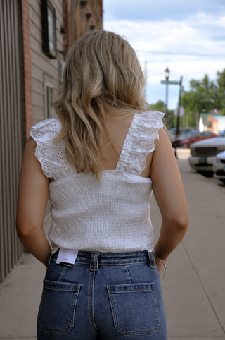 Embroidered Eyelet Ruffle Tier Crop Top