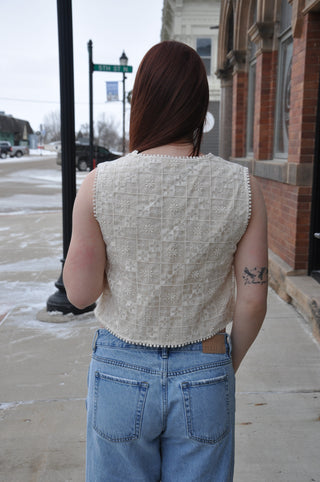 Embroidered Lace Tie-front Vest
