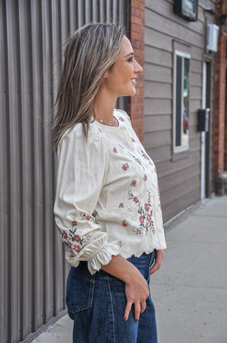 Embroidered Scallop Hem Cotton Blouse, view 2