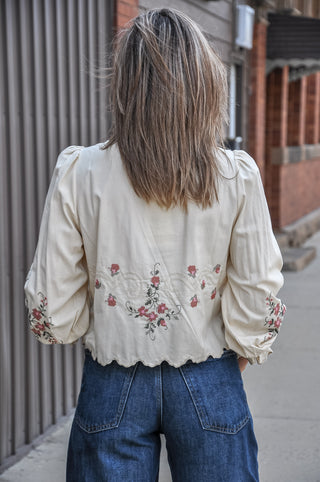 Embroidered Scallop Hem Cotton Blouse, view 3