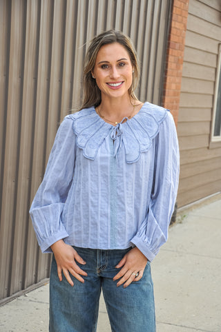 Embroidered Scalloped Collar Blouse, view 2