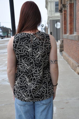 Embroidered Sleeveless Round Neck Top
