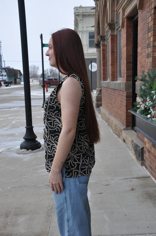 Embroidered Sleeveless Round Neck Top