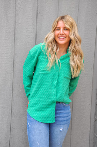 Emerald Textured Button Down Top