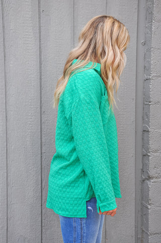 Emerald Textured Button Down Top