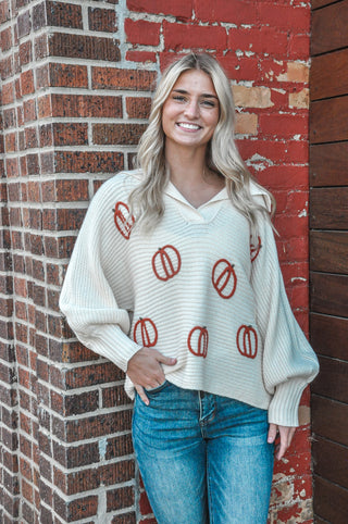 Esme Ecru Pumpkin Sweater Top