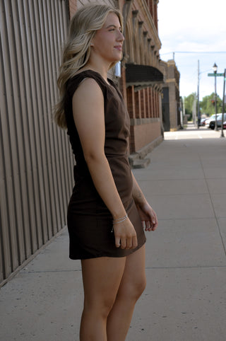 Espresso Ruched Sleeveless Mini Dress