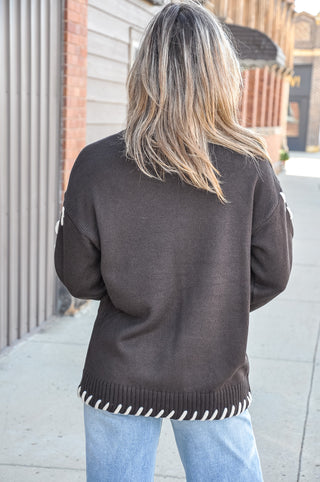 Espresso Whipstitched Mock Neck Sweater