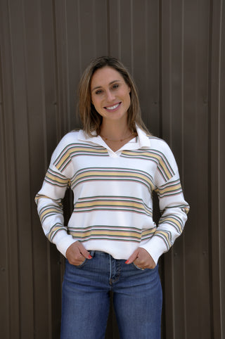 Essential Striped Henley Polo Sweater