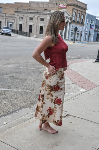 Petal Sway Satin Midi Skirt