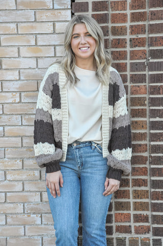 Everyday Brown Color Block Cardigan