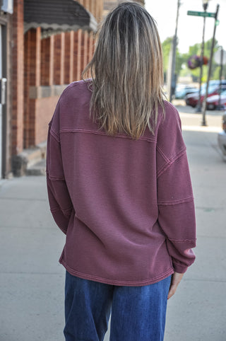 Exposed Seam Detail LS Knit Top