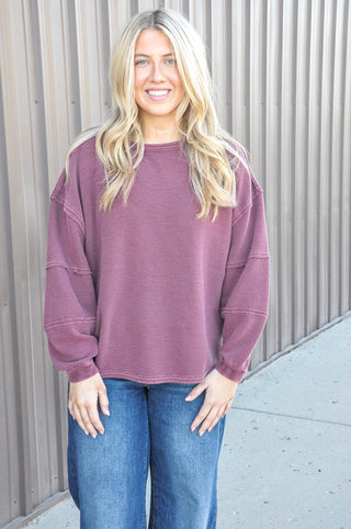 Exposed Seam Detail LS Knit Top