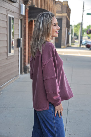 Exposed Seam Detail LS Knit Top