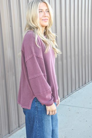 Exposed Seam Detail LS Knit Top