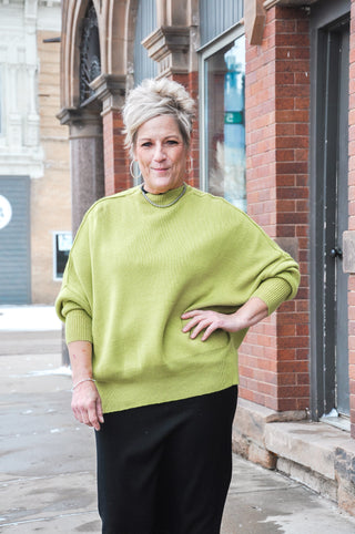 Exposed Stitching Basic Green Sweater