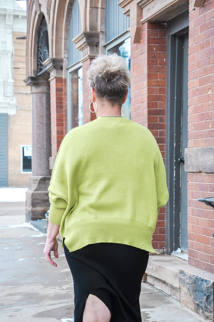 Exposed Stitching Basic Green Sweater
