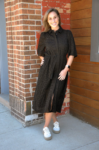 Eyelet Collared Midi Dress
