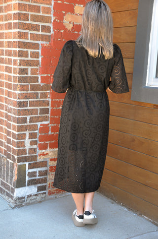 Eyelet Collared Midi Dress