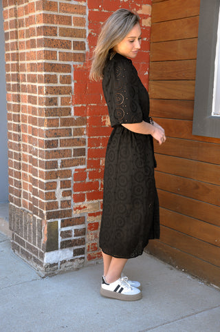 Eyelet Collared Midi Dress