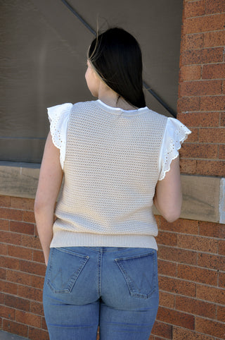Eyelet Lace Sleeve Sweater Top