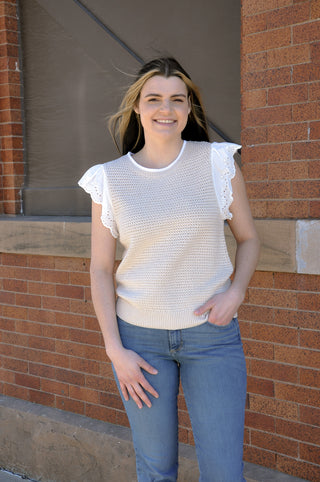 Eyelet Lace Sleeve Sweater Top