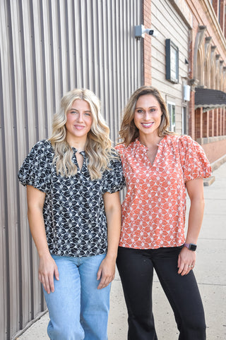 Eyelet Puff Sleeve Embroidered Blouse