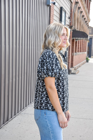 Eyelet Puff Sleeve Embroidered Blouse